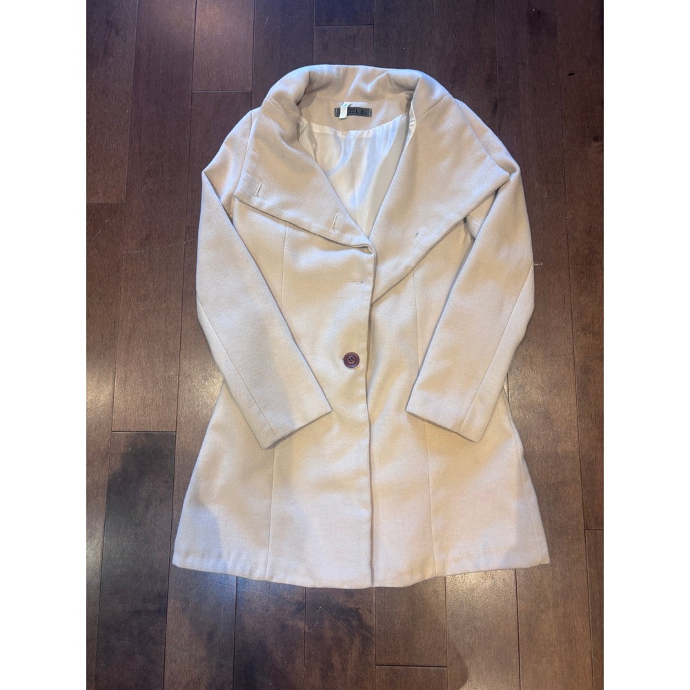 DZL Women Beige Shawl Collar Single Button Wool Blend Mid-Length Coat Size M